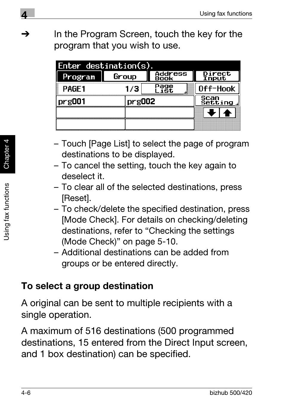 To select a group destination, To select a group destination -6 | Konica Minolta bizhub 500 User Manual | Page 112 / 150