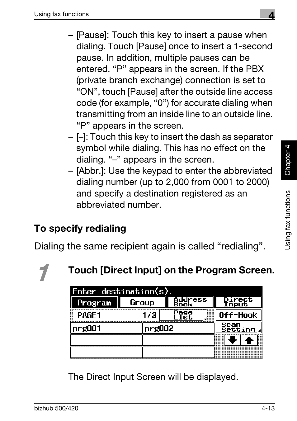 To specify redialing, To specify redialing -13 | Konica Minolta bizhub 500 User Manual | Page 119 / 150