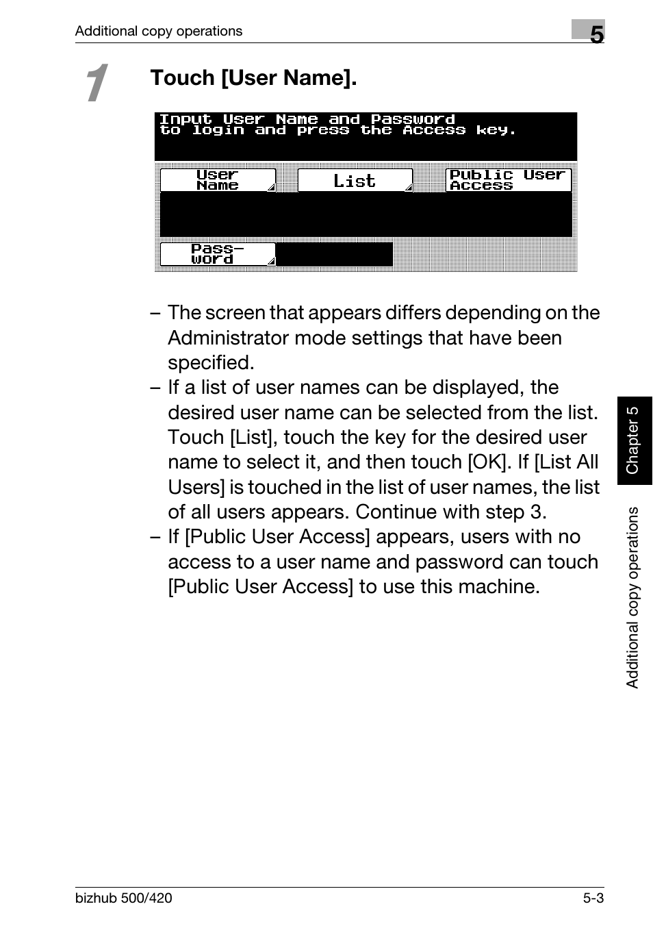 Touch [user name | Konica Minolta bizhub 500 User Manual | Page 135 / 150