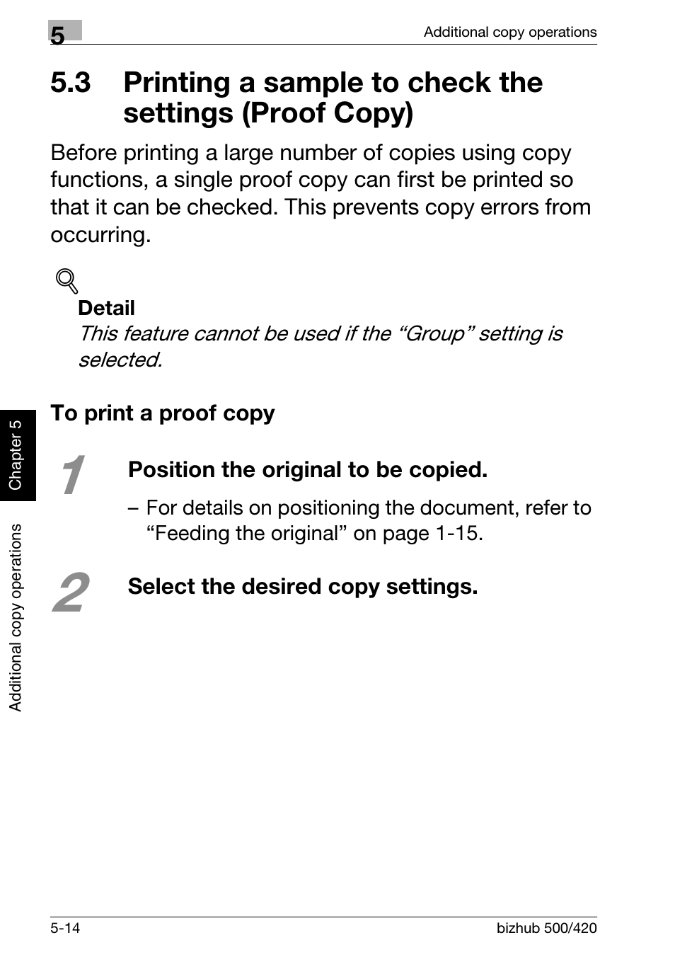 To print a proof copy, 3 printing a sample to check the settings, Proof copy) -14 | To print a proof copy -14 | Konica Minolta bizhub 500 User Manual | Page 146 / 150