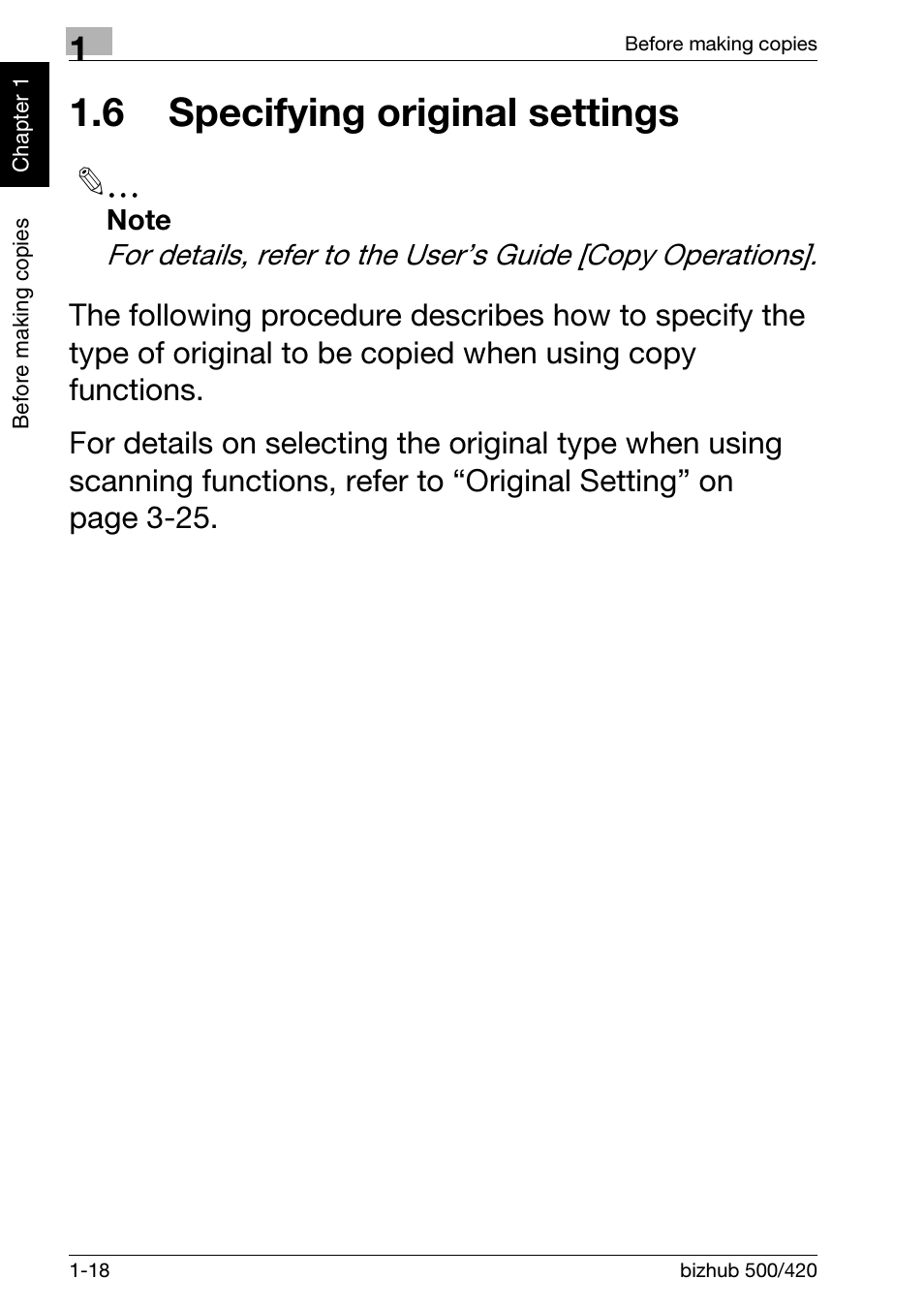 6 specifying original settings, 6 specifying original settings -18 | Konica Minolta bizhub 500 User Manual | Page 28 / 150