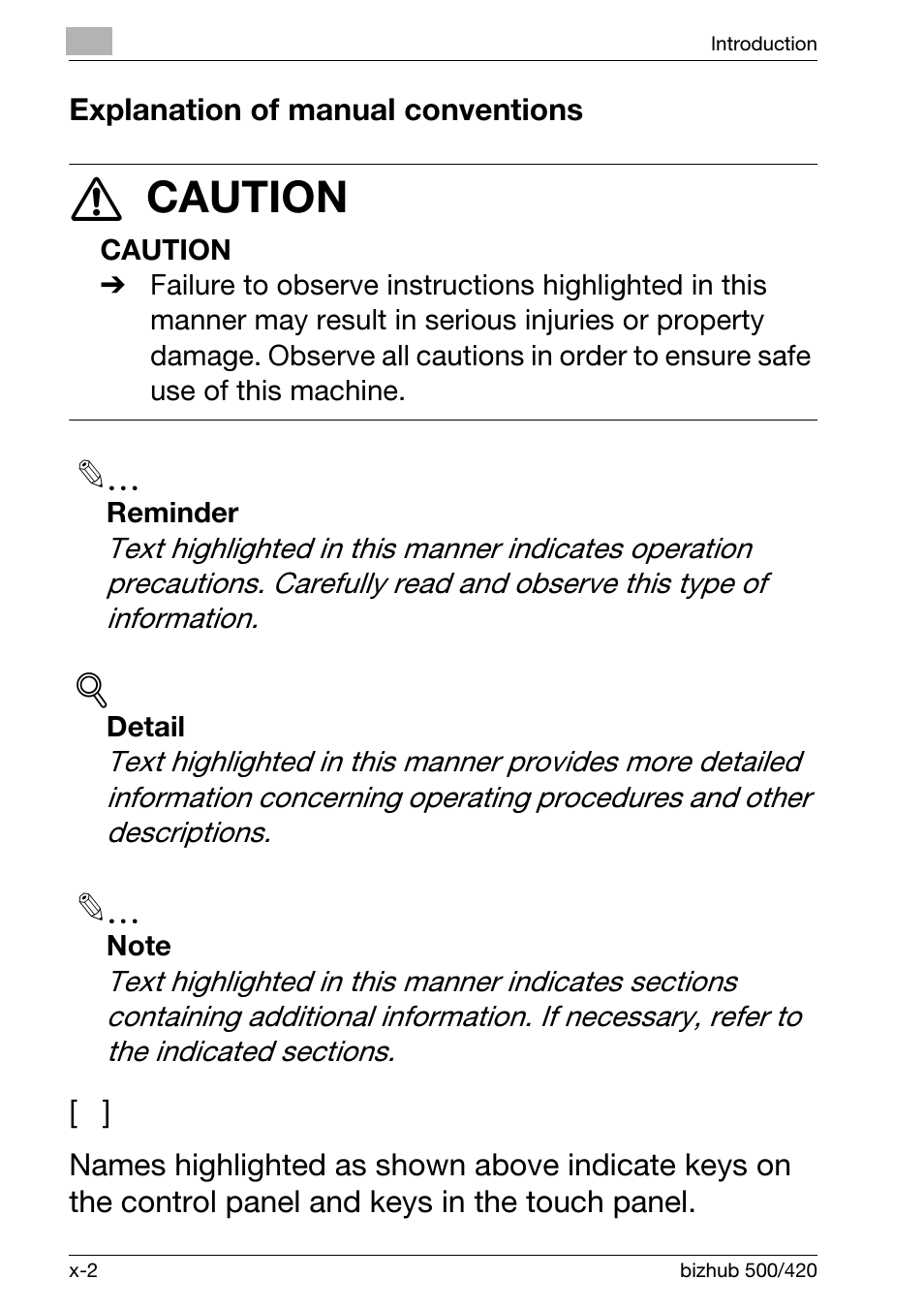 7 caution | Konica Minolta bizhub 500 User Manual | Page 4 / 150