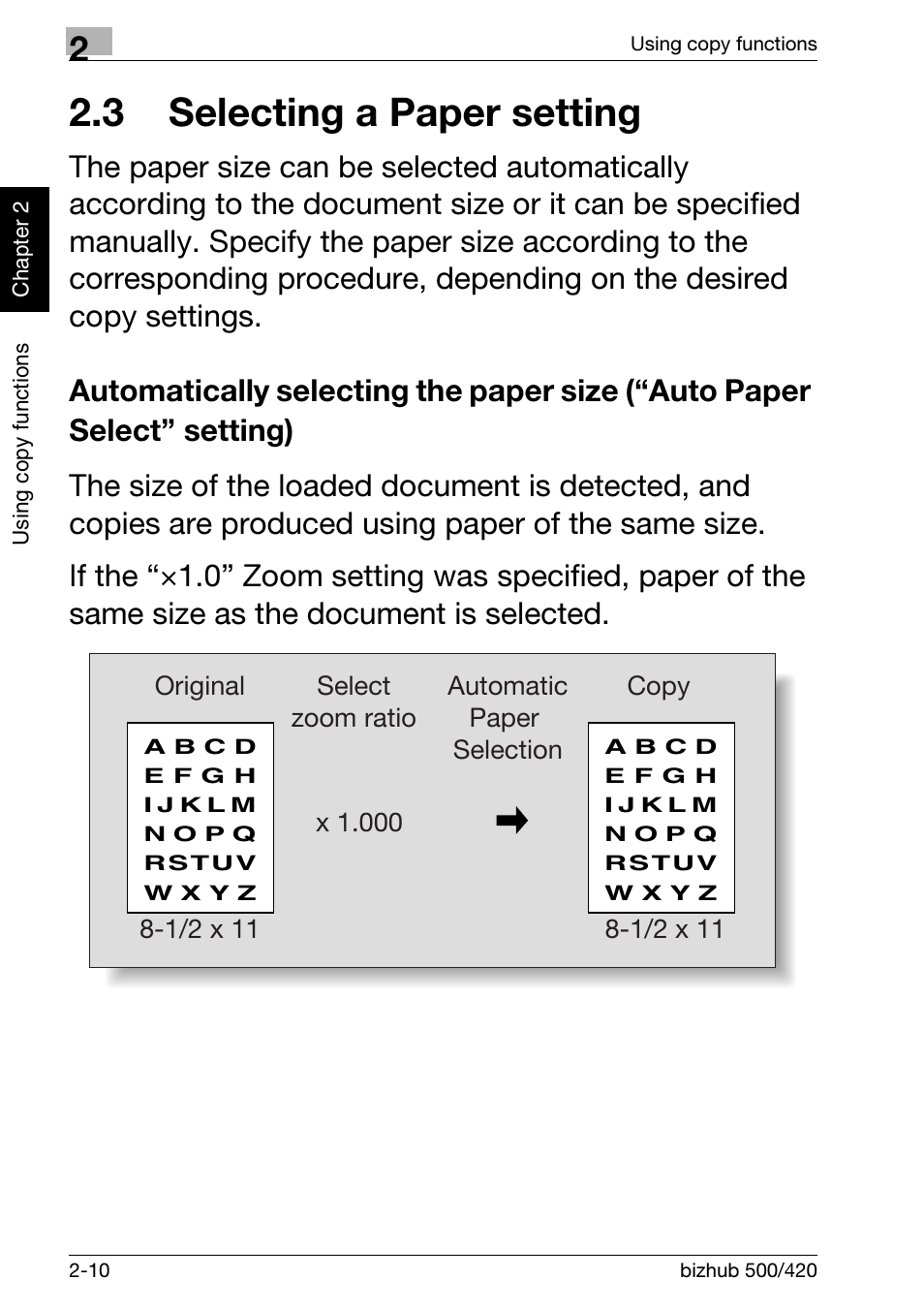 3 selecting a paper setting, 3 selecting a paper setting -10 | Konica Minolta bizhub 500 User Manual | Page 46 / 150