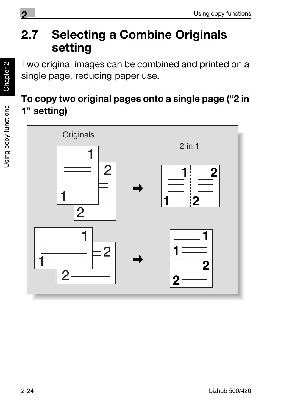 7 selecting a combine originals setting, 7 selecting a combine originals, Setting -24 | Konica Minolta bizhub 500 User Manual | Page 60 / 150