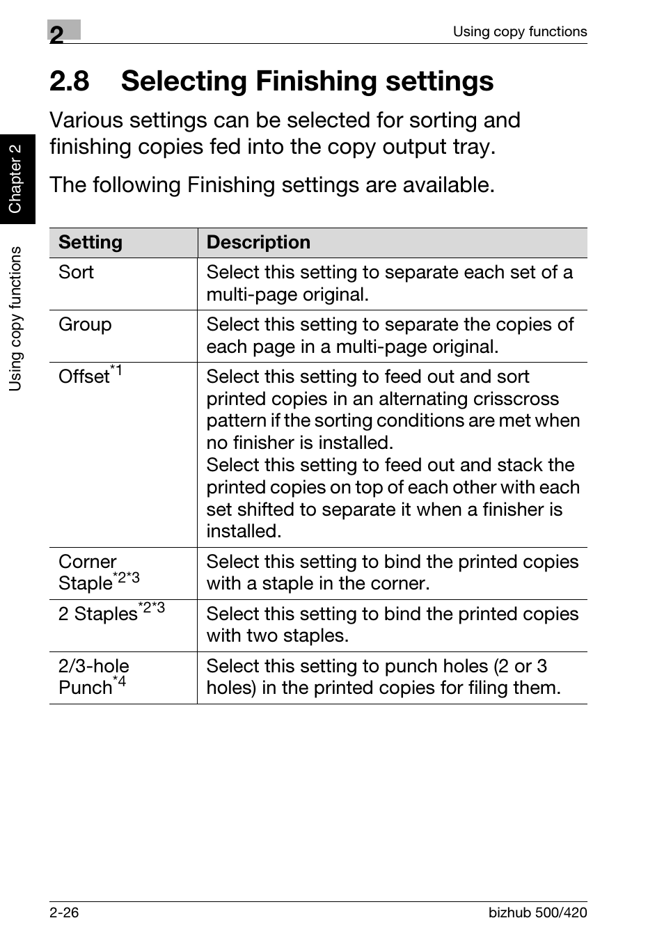 8 selecting finishing settings, 8 selecting finishing settings -26 | Konica Minolta bizhub 500 User Manual | Page 62 / 150