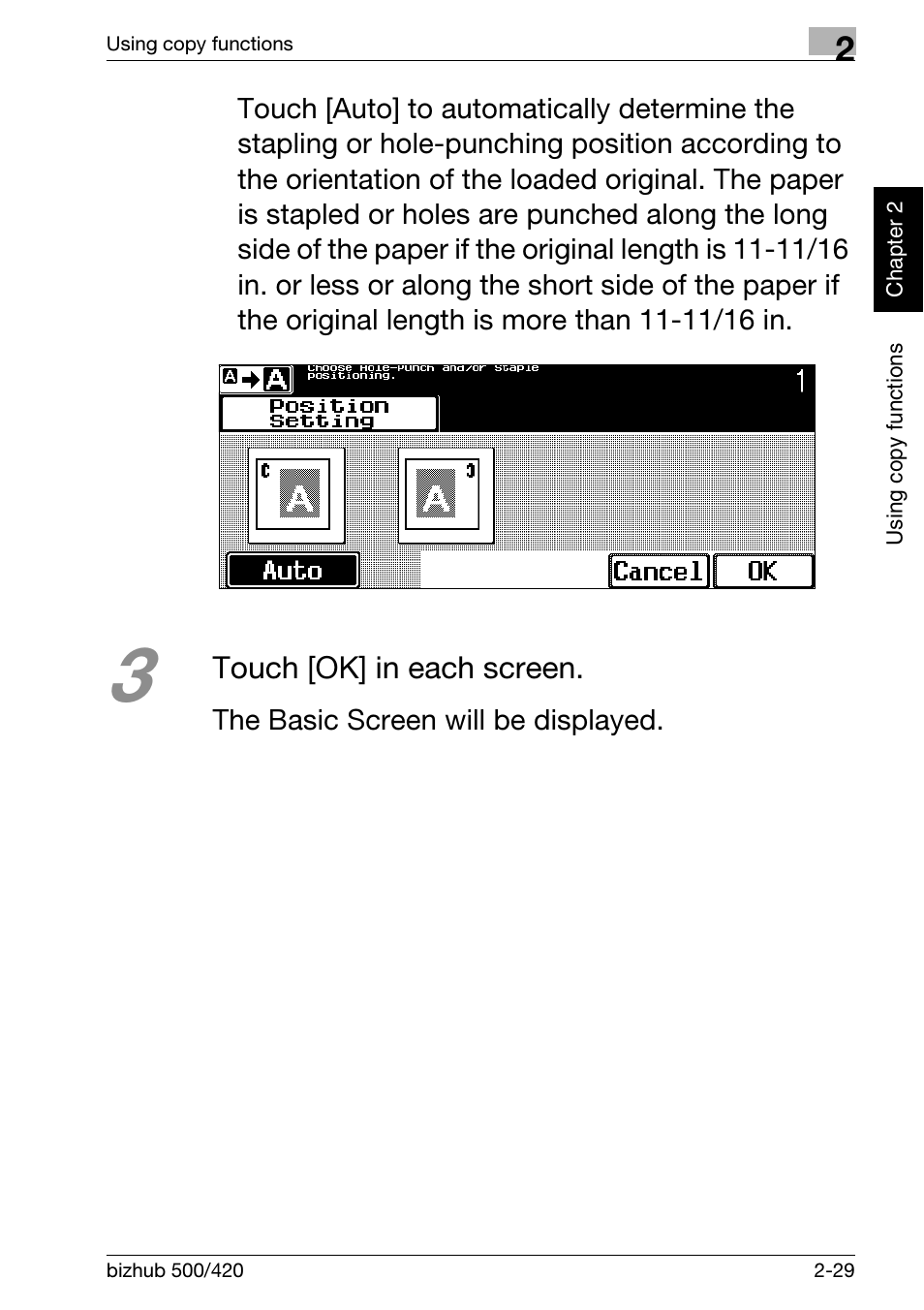 Touch [ok] in each screen | Konica Minolta bizhub 500 User Manual | Page 65 / 150