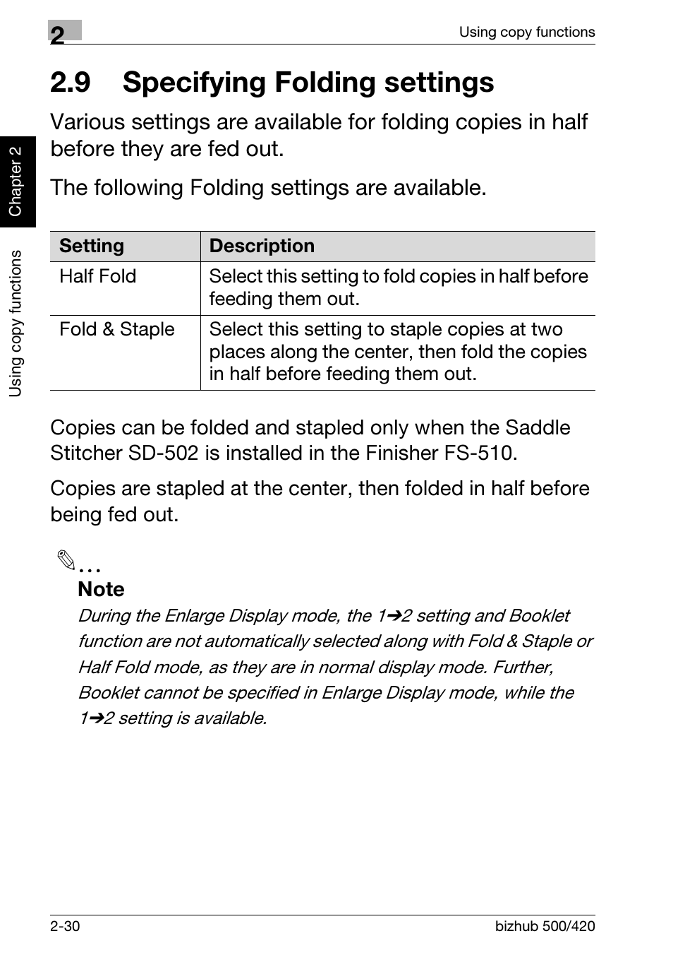 9 specifying folding settings, 9 specifying folding settings -30 | Konica Minolta bizhub 500 User Manual | Page 66 / 150