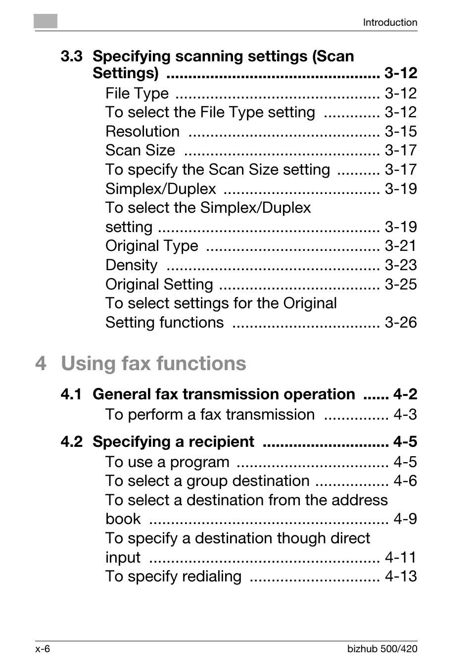 4 using fax functions | Konica Minolta bizhub 500 User Manual | Page 8 / 150