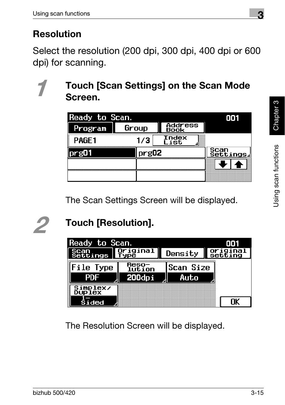 Resolution, Resolution -15 | Konica Minolta bizhub 500 User Manual | Page 93 / 150