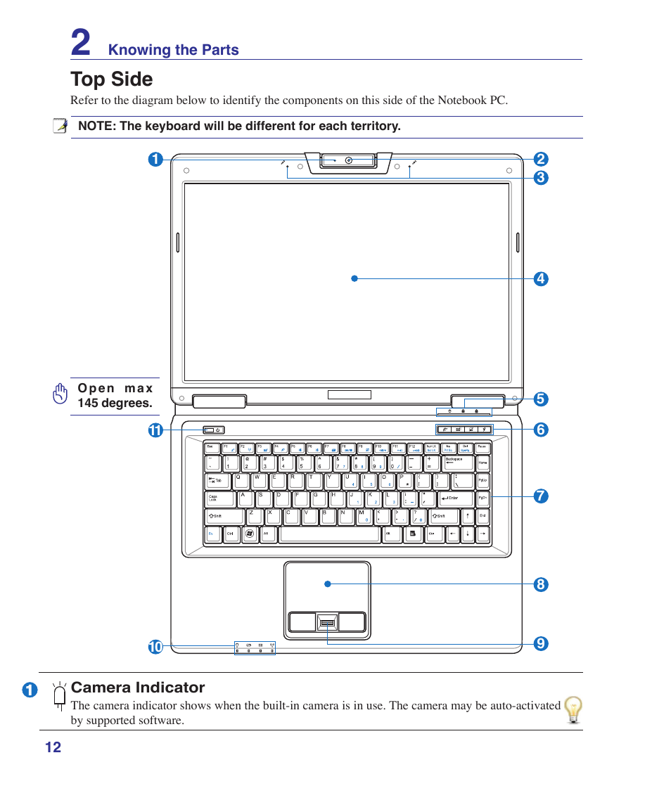 Top side | Asus E3101 User Manual | Page 12 / 86