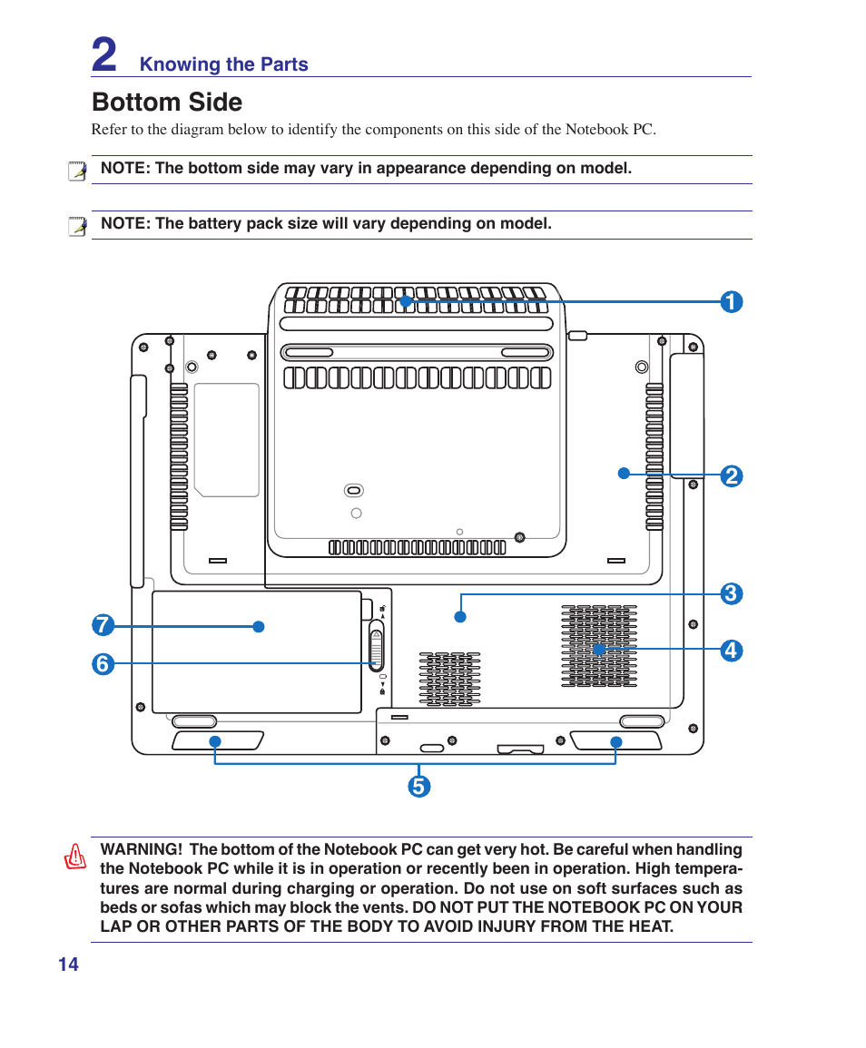 Bottom side | Asus E3101 User Manual | Page 14 / 86