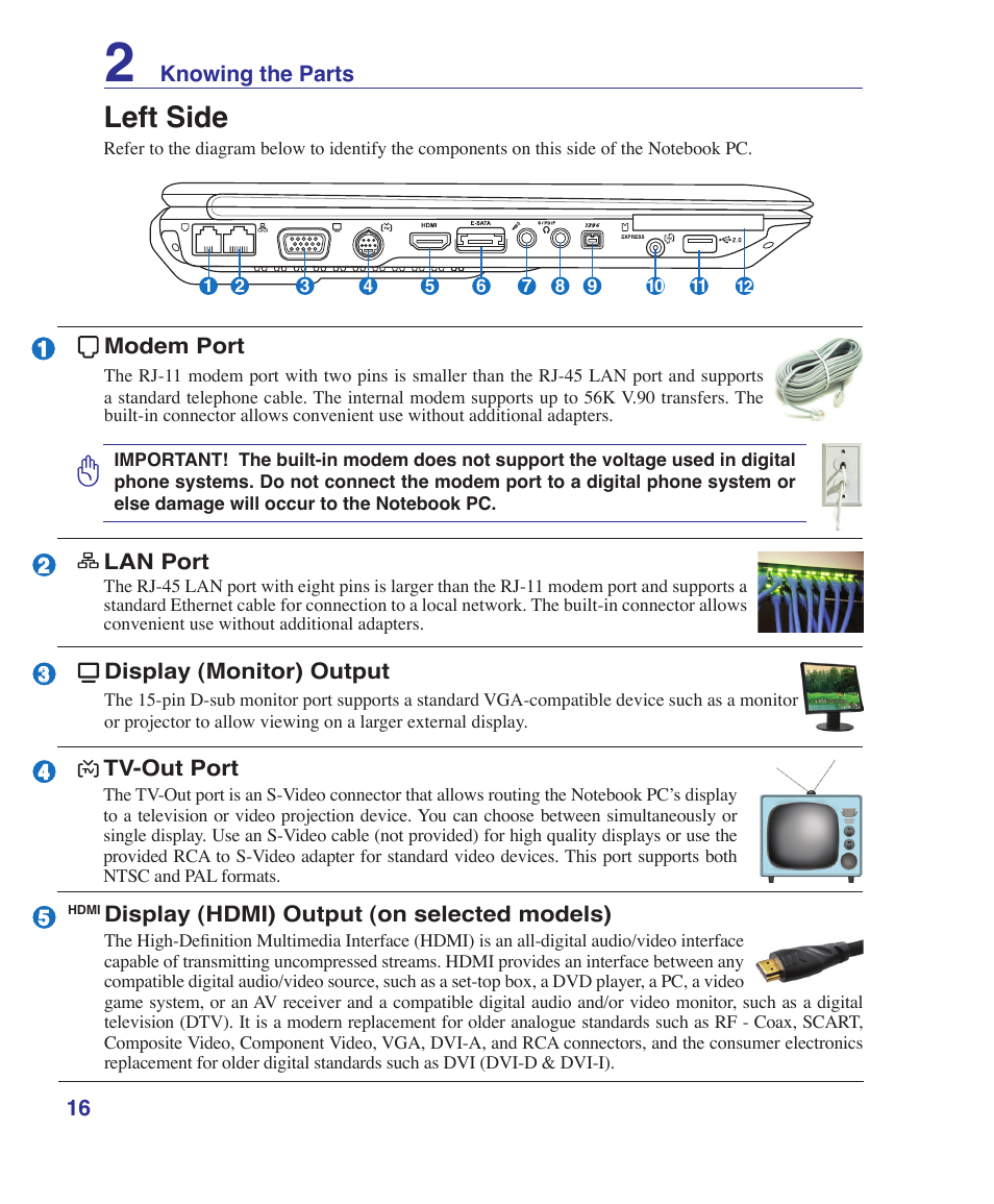 Left side | Asus E3101 User Manual | Page 16 / 86