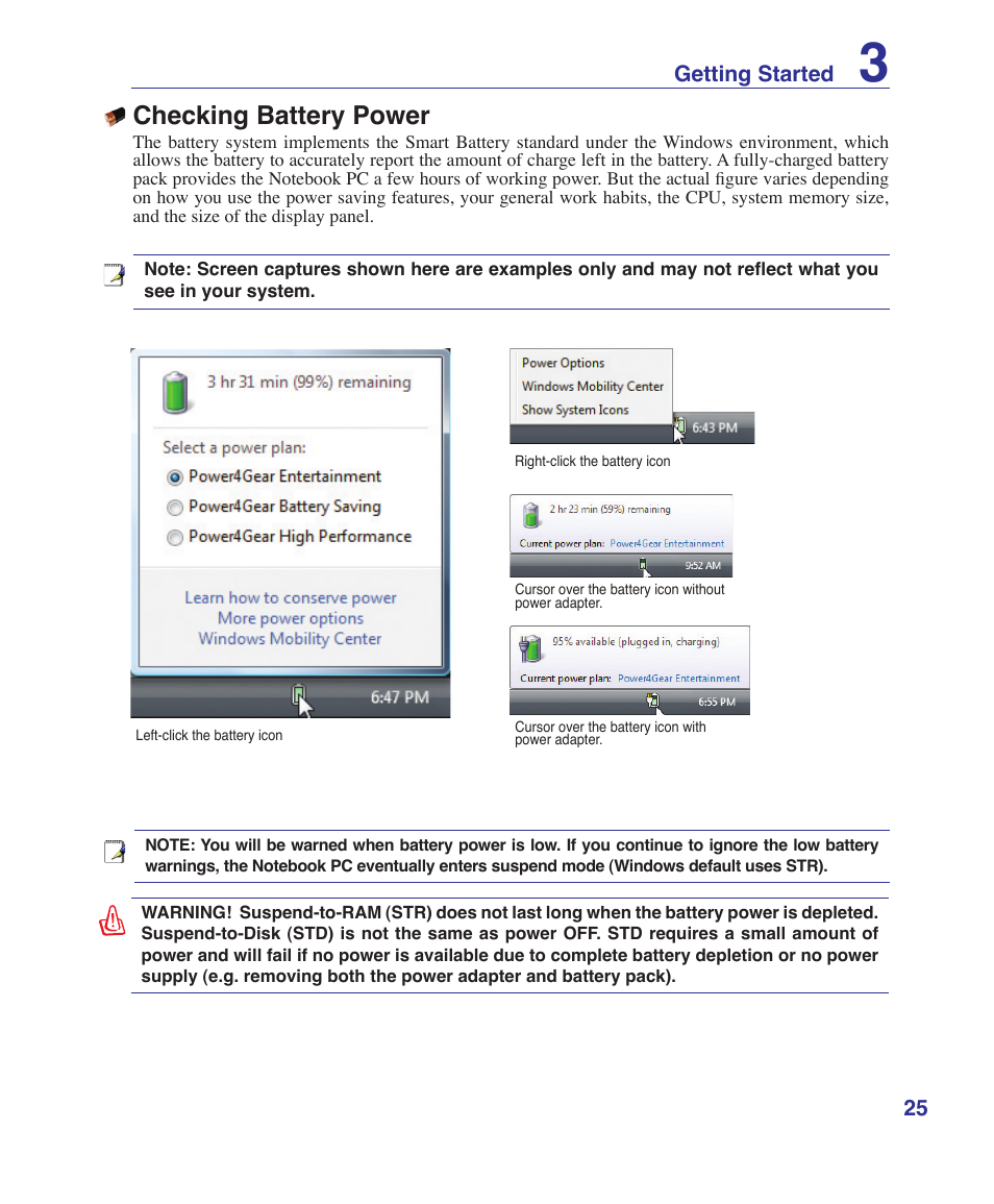 Checking battery power | Asus E3101 User Manual | Page 25 / 86