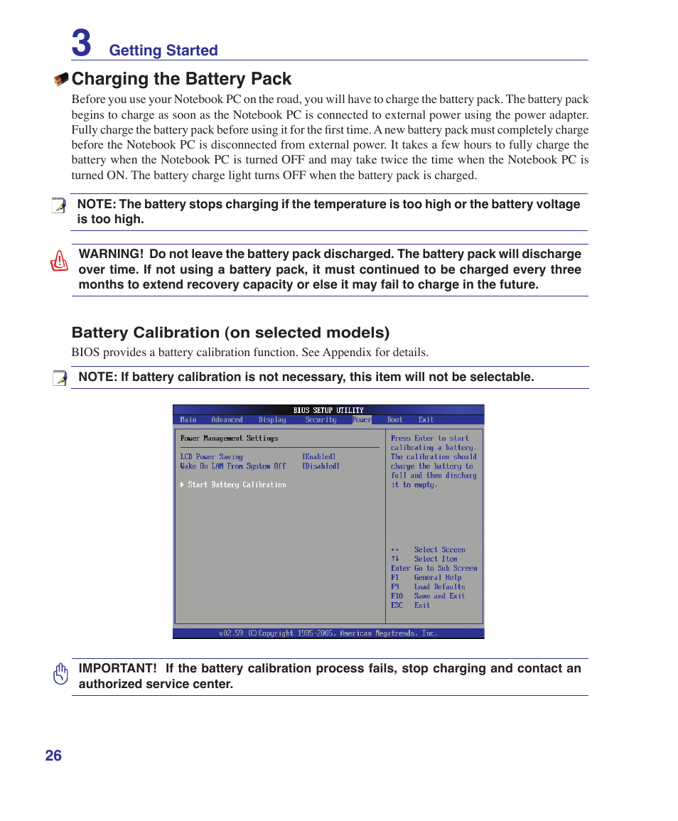 Charging the battery pack | Asus E3101 User Manual | Page 26 / 86