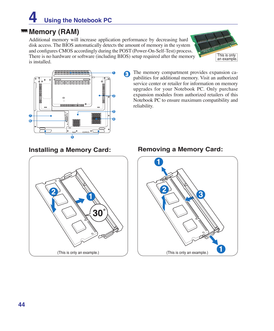 Memory (ram) | Asus E3101 User Manual | Page 44 / 86