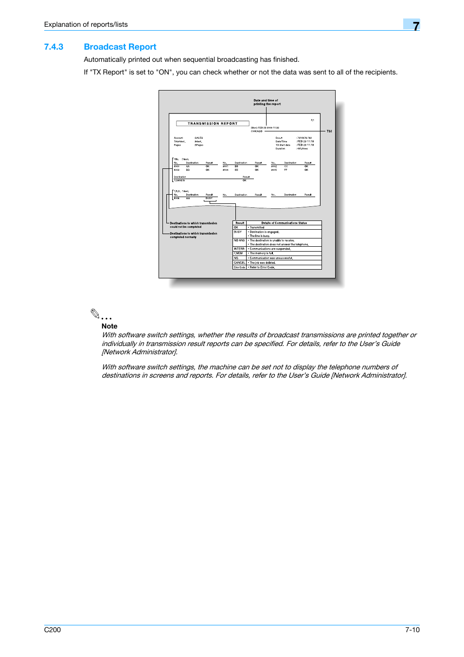 3 broadcast report, Broadcast report -10 | Konica Minolta bizhub C200 User Manual | Page 108 / 176