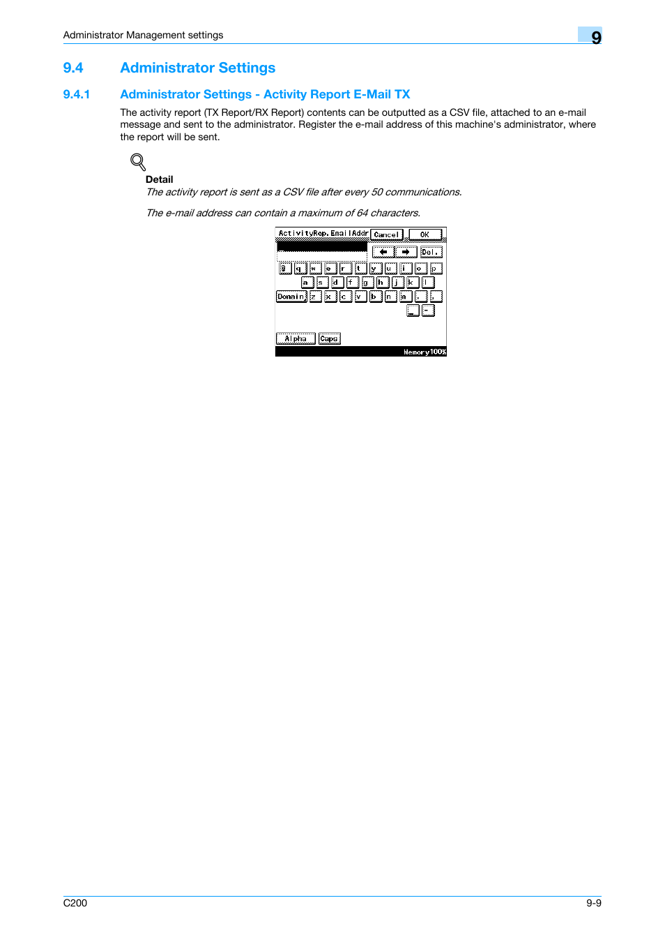 4 administrator settings, Administrator settings -9, P. 9-9 | Konica Minolta bizhub C200 User Manual | Page 143 / 176