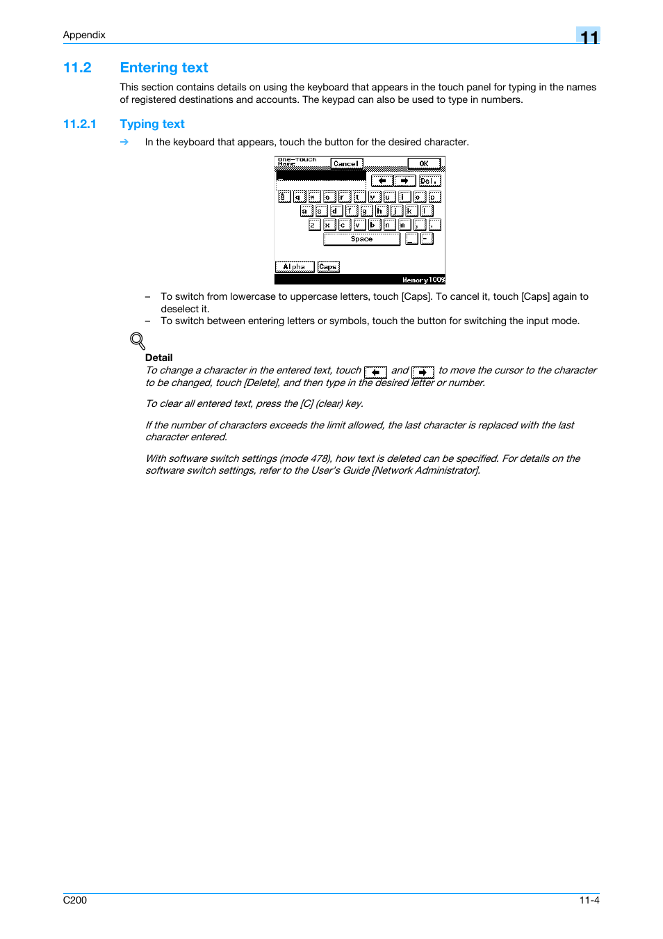 2 entering text, 1 typing text, Entering text -4 | Typing text -4 | Konica Minolta bizhub C200 User Manual | Page 171 / 176