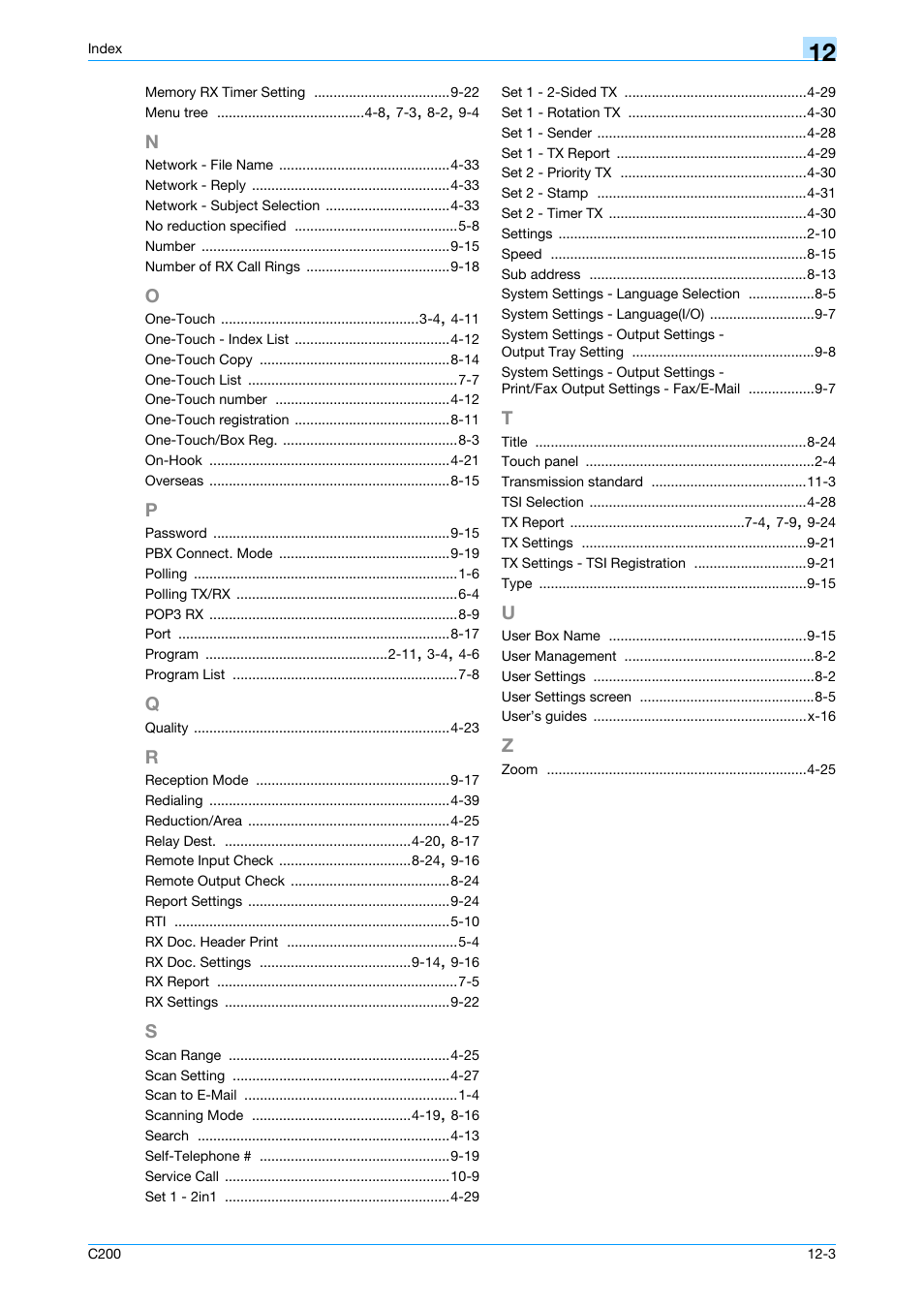 N to z | Konica Minolta bizhub C200 User Manual | Page 175 / 176