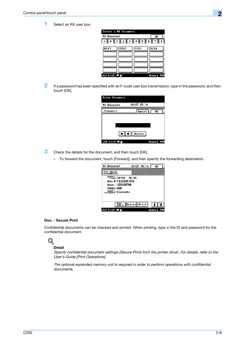 Doc. - secure print, Doc. - secure print -8 | Konica Minolta bizhub C200 User Manual | Page 32 / 176