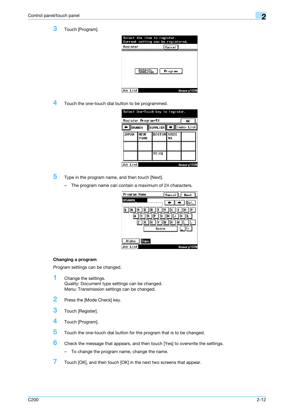 Changing a program, Changing a program -12 | Konica Minolta bizhub C200 User Manual | Page 36 / 176