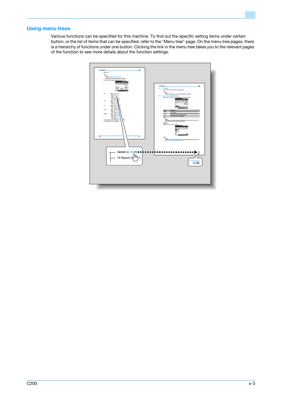 Using menu trees | Konica Minolta bizhub C200 User Manual | Page 4 / 176