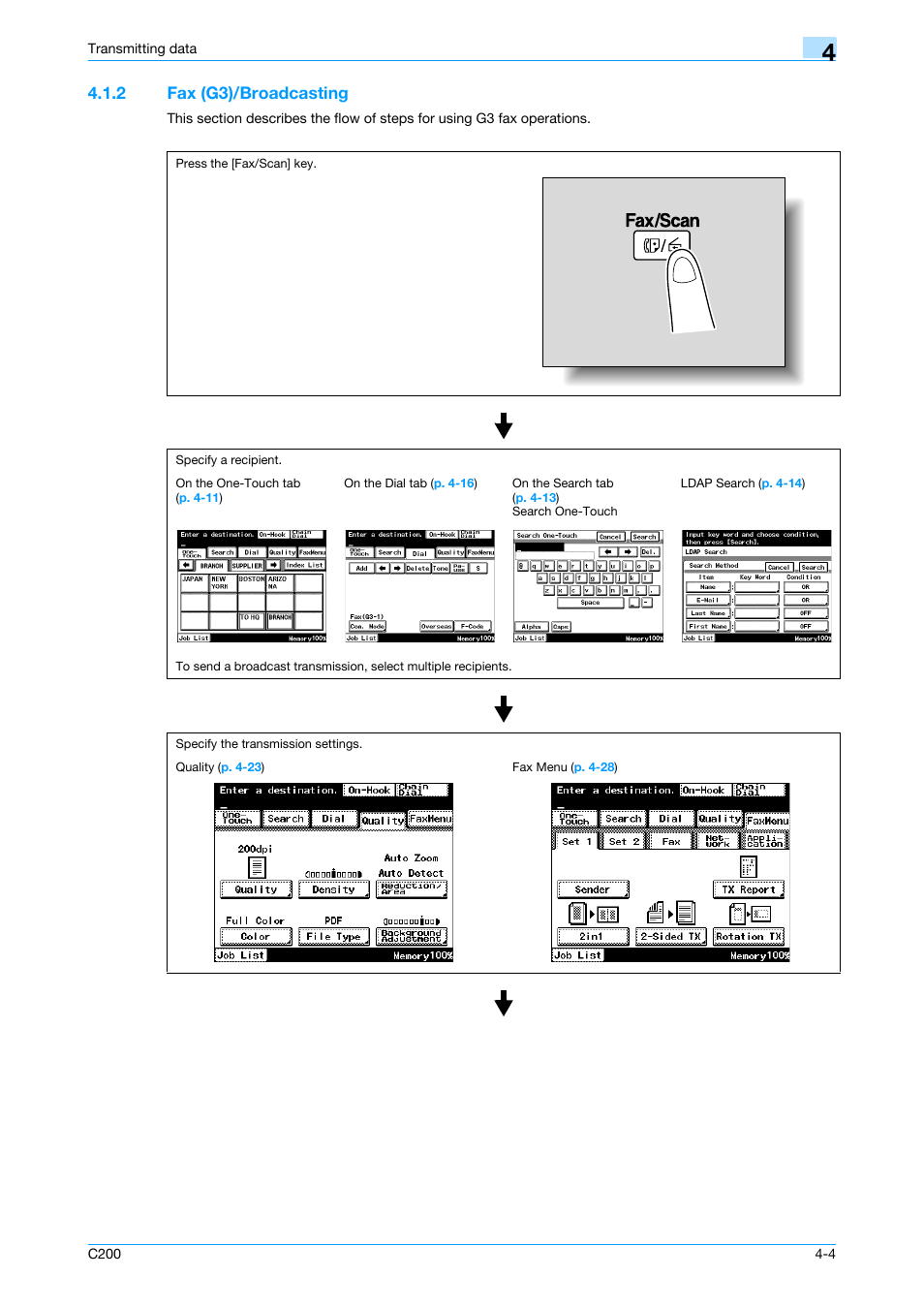 2 fax (g3)/broadcasting, Fax (g3)/broadcasting -4 | Konica Minolta bizhub C200 User Manual | Page 46 / 176