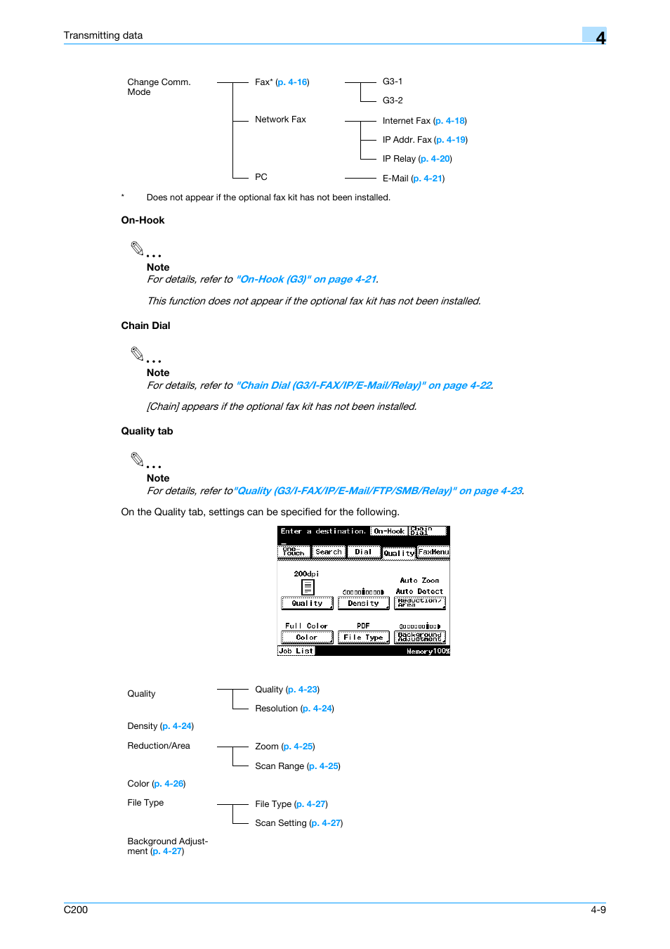 On-hook, Chain dial, Quality tab | On-hook -9 chain dial -9 quality tab -9 | Konica Minolta bizhub C200 User Manual | Page 51 / 176