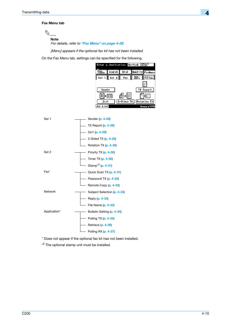 Fax menu tab, Fax menu tab -10 | Konica Minolta bizhub C200 User Manual | Page 52 / 176