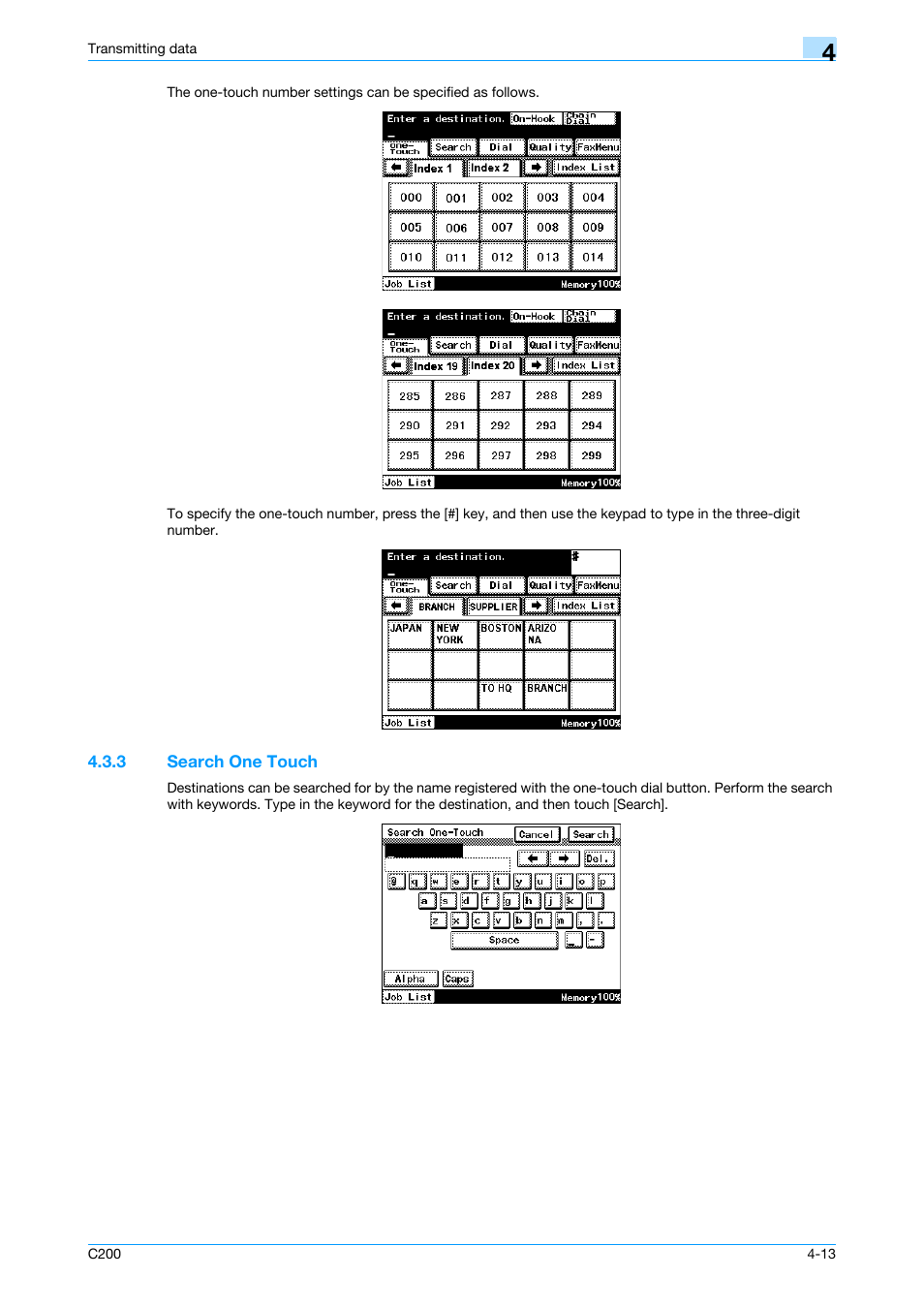 3 search one touch, Search one touch -13, P. 4-13 | Konica Minolta bizhub C200 User Manual | Page 55 / 176