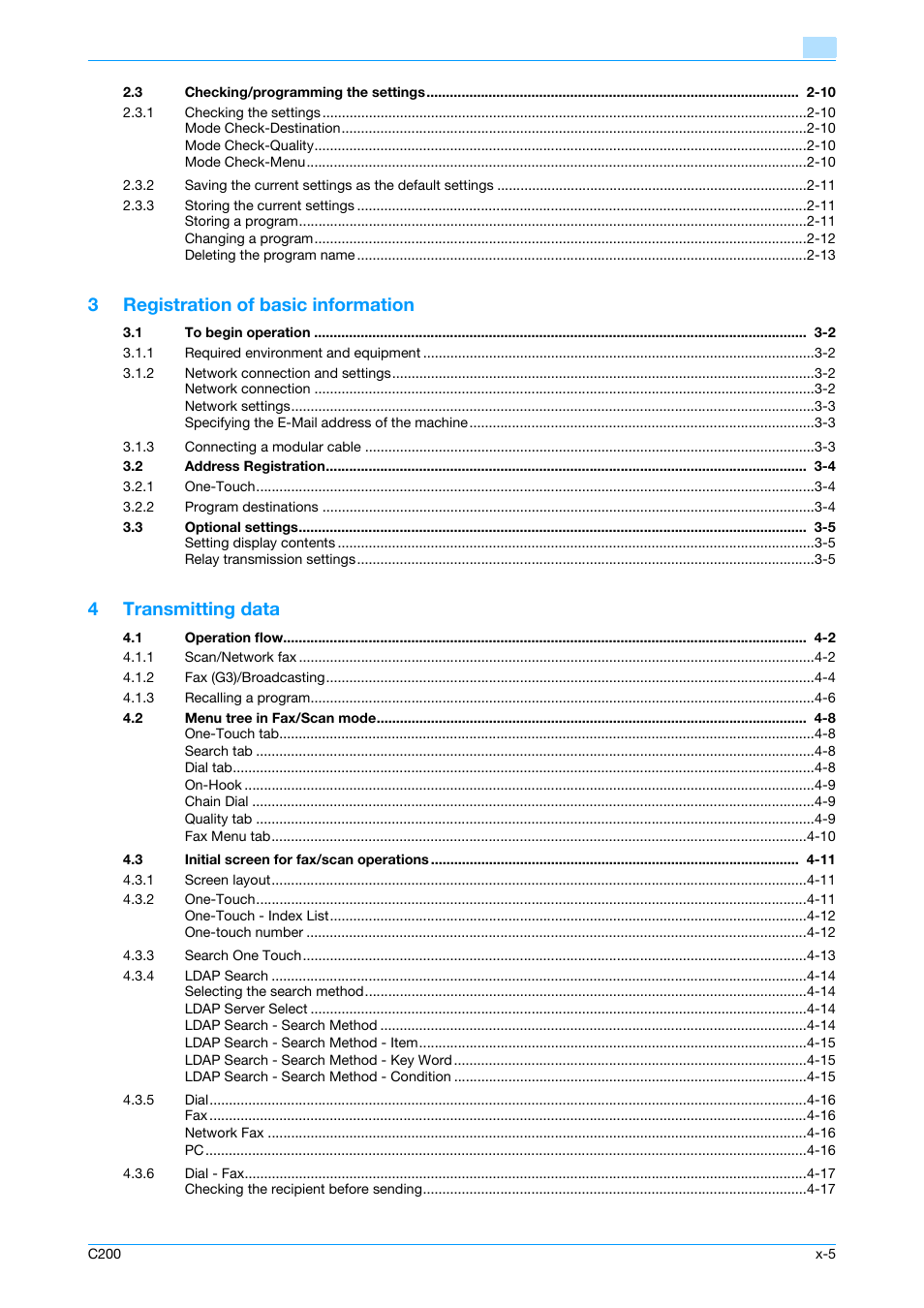 3registration of basic information, 4transmitting data | Konica Minolta bizhub C200 User Manual | Page 6 / 176