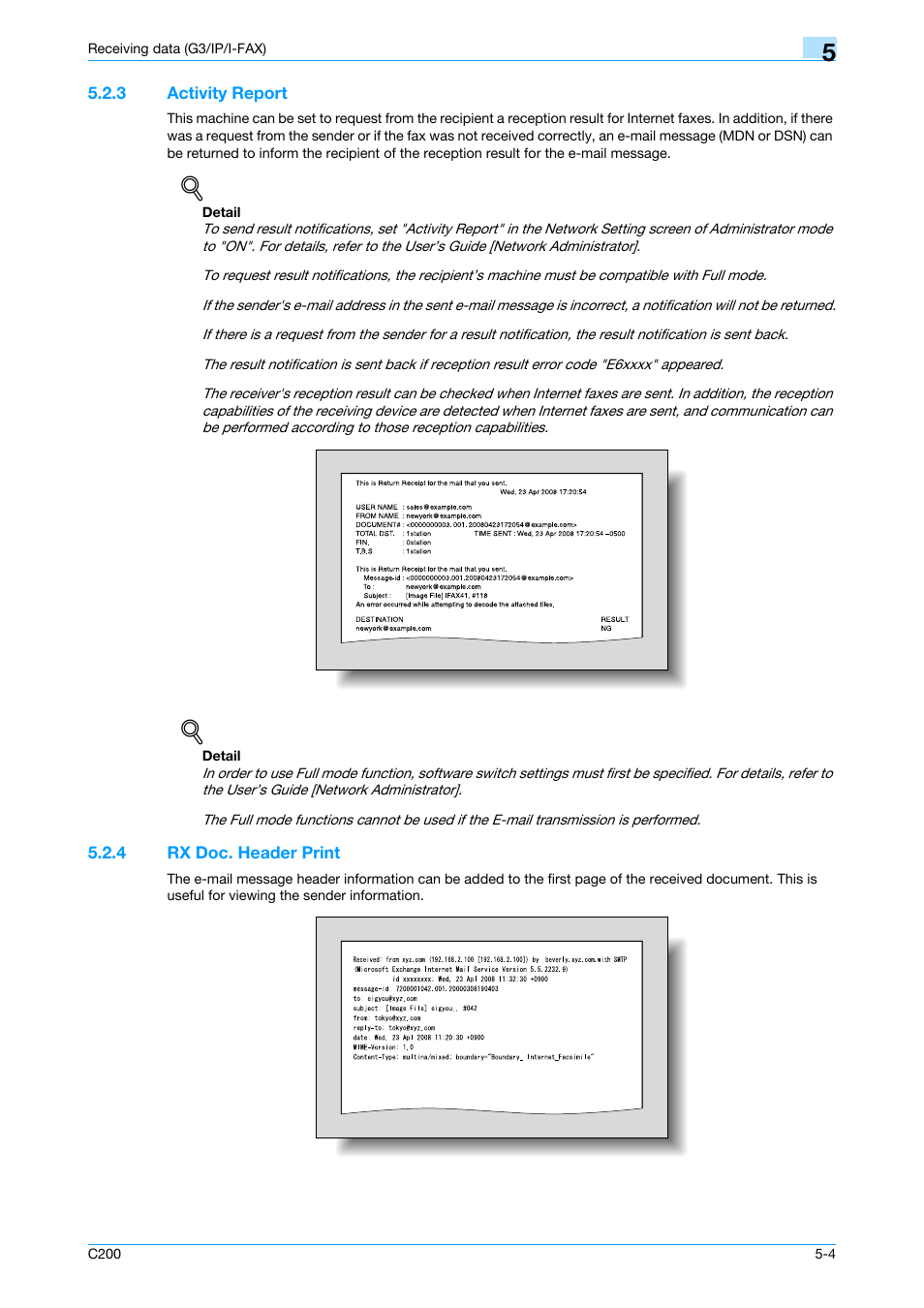 3 activity report, 4 rx doc. header print, Activity report -4 | Rx doc. header print -4 | Konica Minolta bizhub C200 User Manual | Page 85 / 176