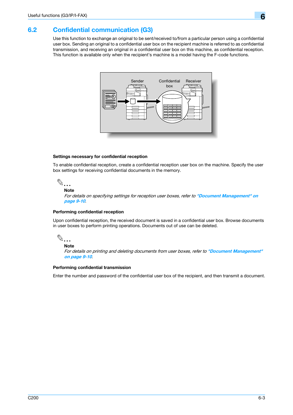 2 confidential communication (g3), Settings necessary for confidential reception, Performing confidential reception | Performing confidential transmission | Konica Minolta bizhub C200 User Manual | Page 94 / 176