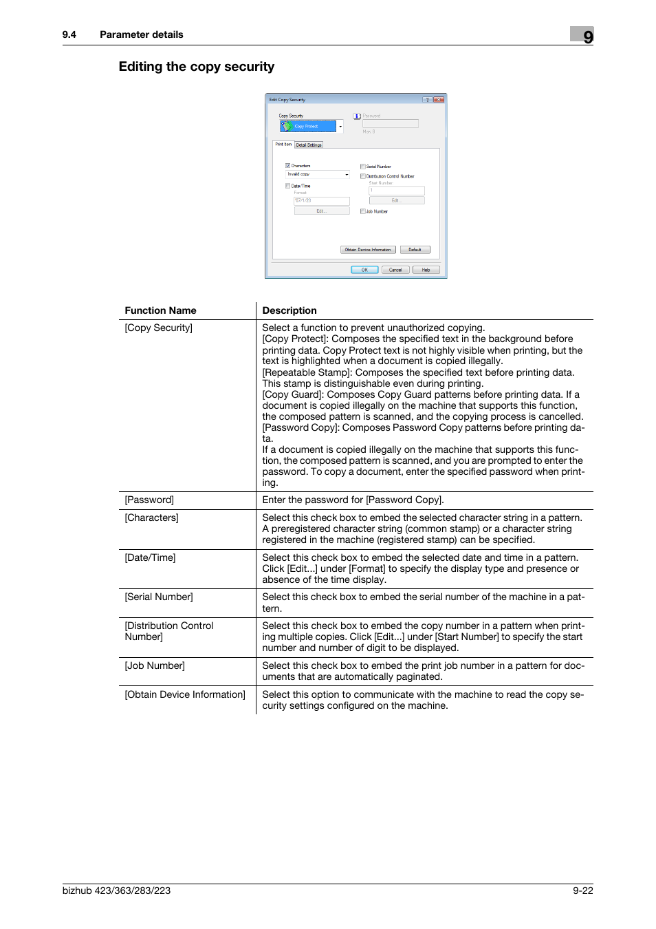 Editing the copy security, Editing the copy security -22 | Konica Minolta BIZHUB 223 User Manual | Page 113 / 294