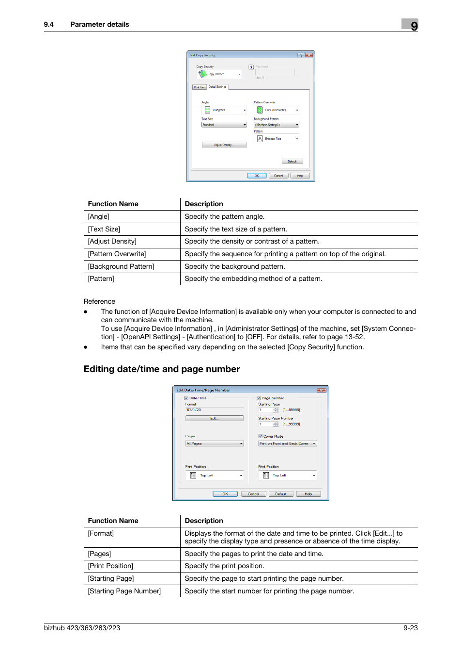 Editing date/time and page number | Konica Minolta BIZHUB 223 User Manual | Page 114 / 294