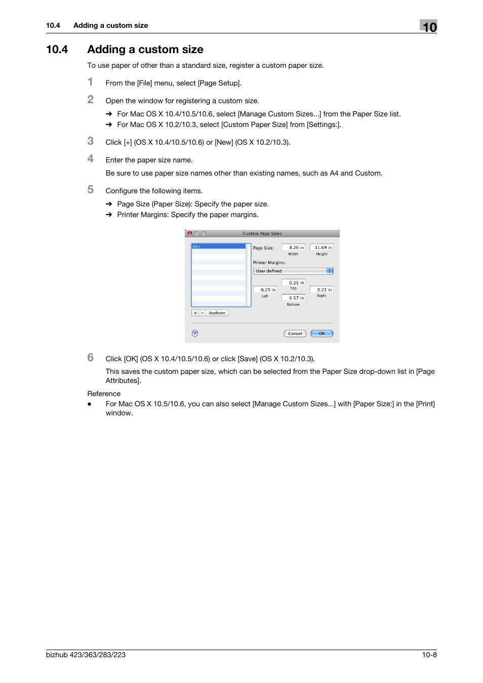 4 adding a custom size, Adding a custom size -8 | Konica Minolta BIZHUB 223 User Manual | Page 125 / 294