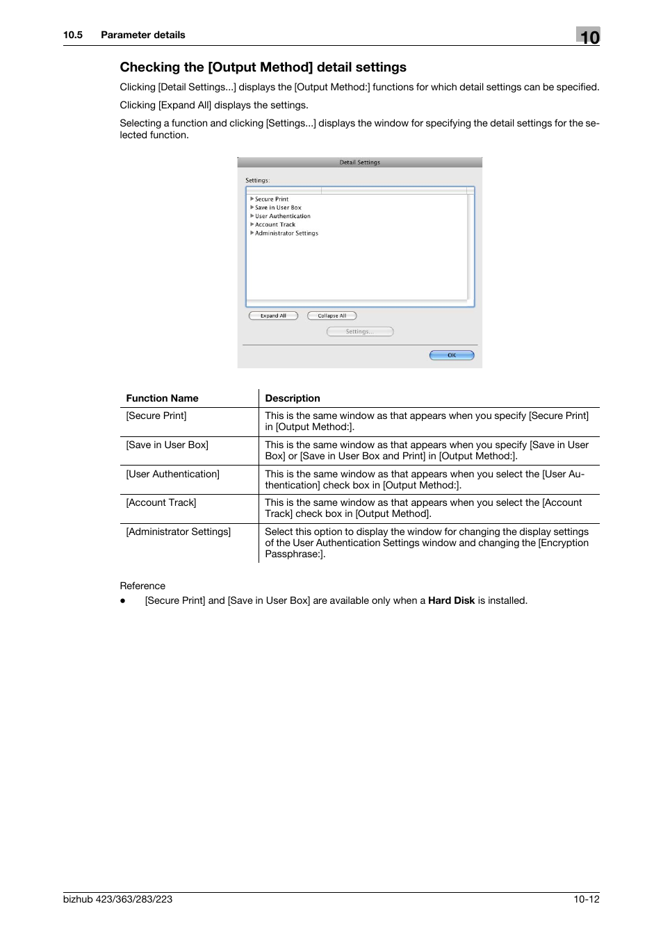 Checking the [output method] detail settings, Checking the [output method] detail settings -12 | Konica Minolta BIZHUB 223 User Manual | Page 129 / 294