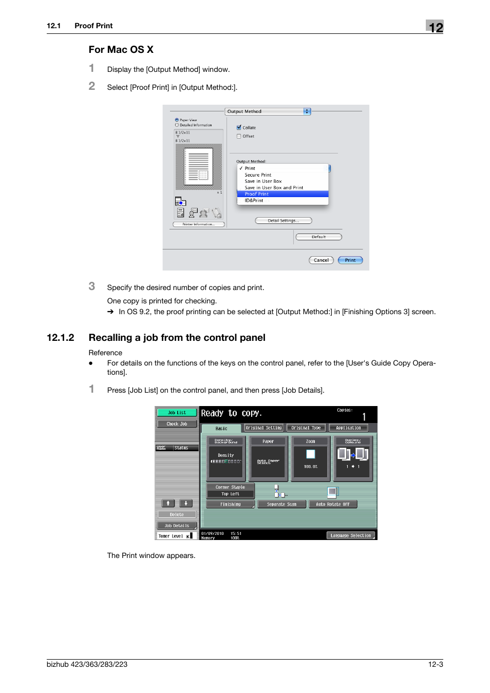 For mac os x, 2 recalling a job from the control panel, For mac os x -3 | Recalling a job from the control panel -3 | Konica Minolta BIZHUB 223 User Manual | Page 152 / 294