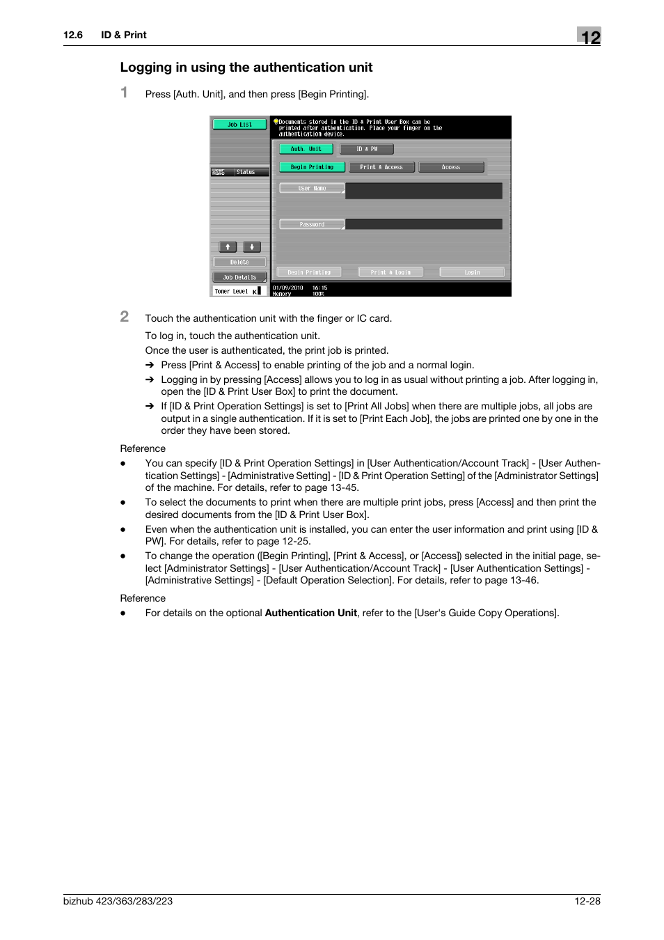 Logging in using the authentication unit, Logging in using the authentication unit -28 | Konica Minolta BIZHUB 223 User Manual | Page 177 / 294