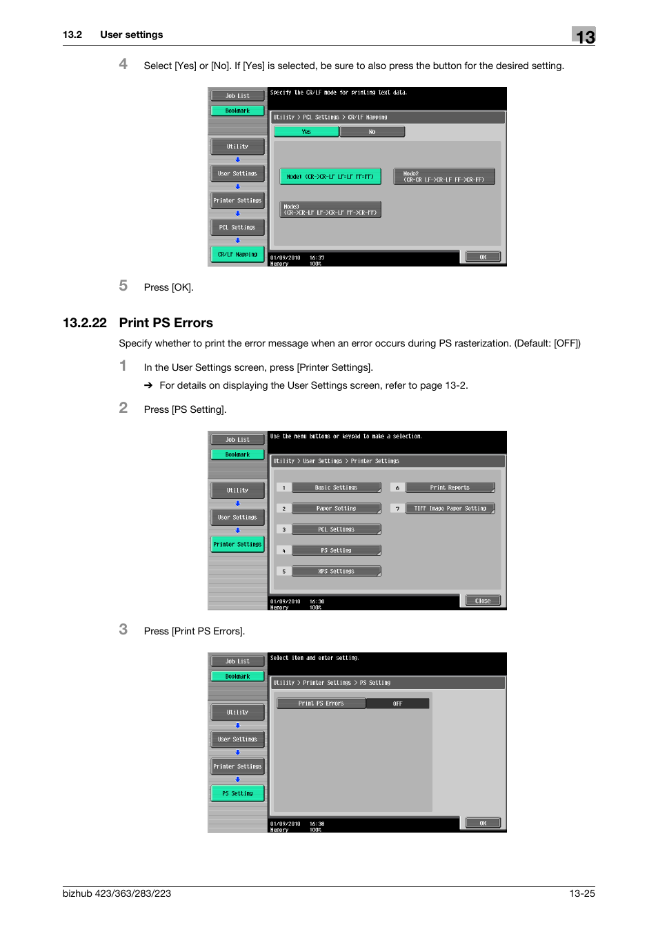 22 print ps errors, Print ps errors -25 | Konica Minolta BIZHUB 223 User Manual | Page 209 / 294