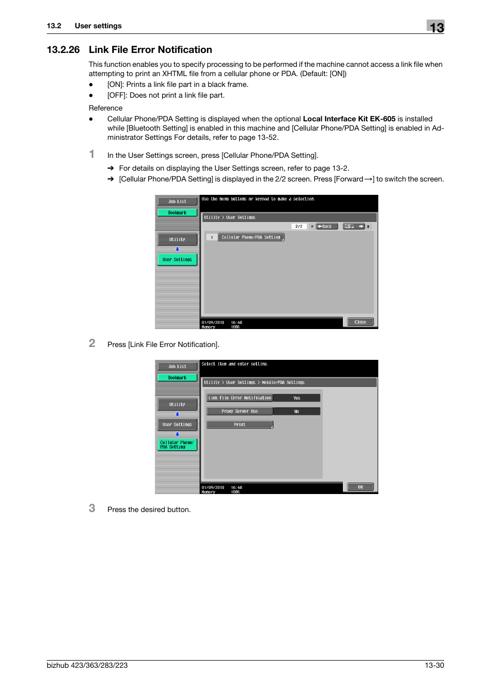 26 link file error notification, Link file error notification -30 | Konica Minolta BIZHUB 223 User Manual | Page 214 / 294