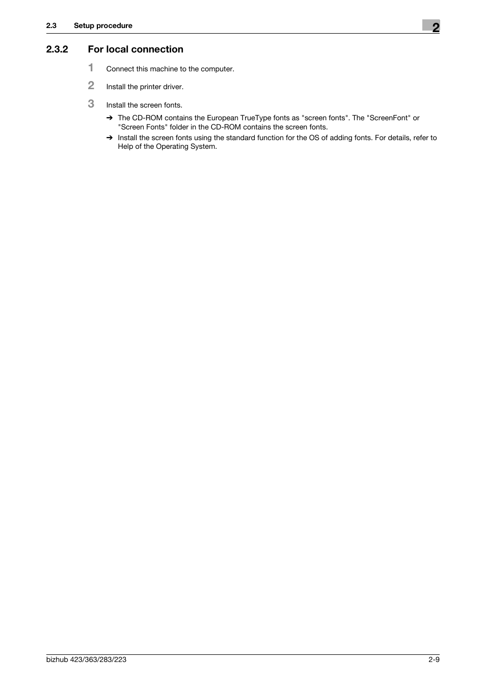 2 for local connection, For local connection -9 | Konica Minolta BIZHUB 223 User Manual | Page 22 / 294