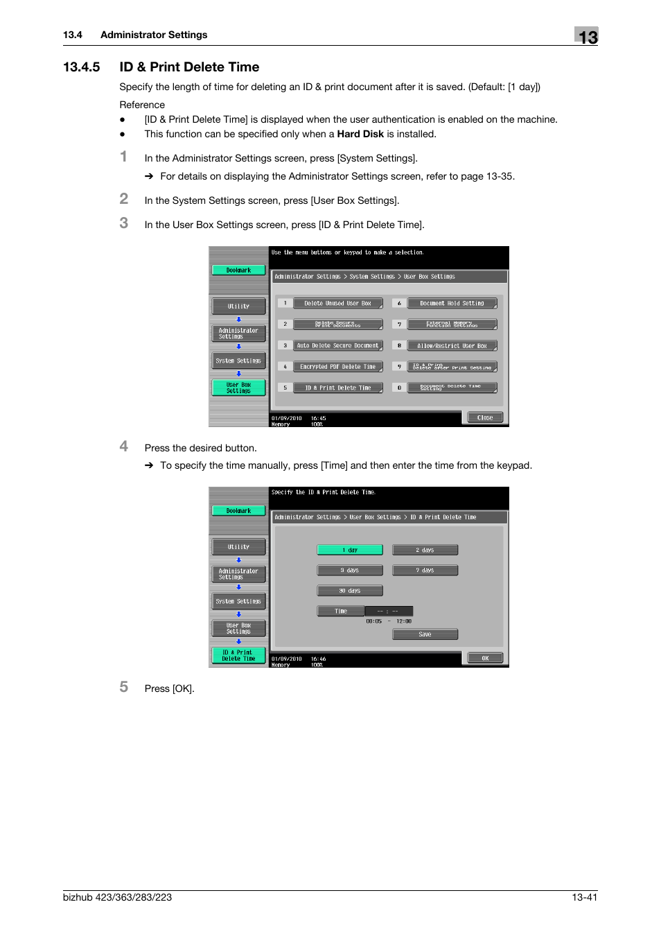 5 id & print delete time, Id & print delete time -41 | Konica Minolta BIZHUB 223 User Manual | Page 225 / 294