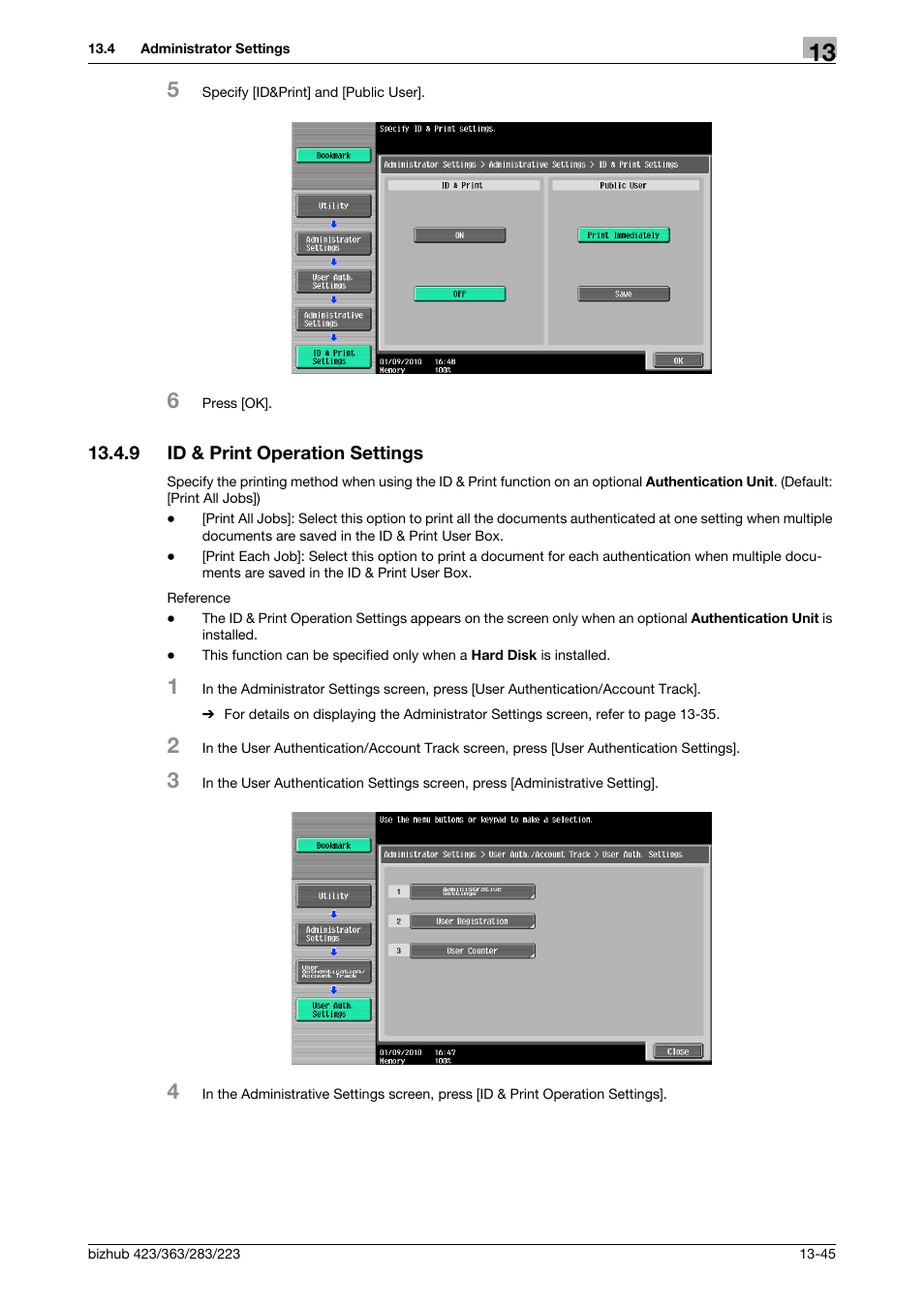 9 id & print operation settings, Id & print operation settings -45 | Konica Minolta BIZHUB 223 User Manual | Page 229 / 294