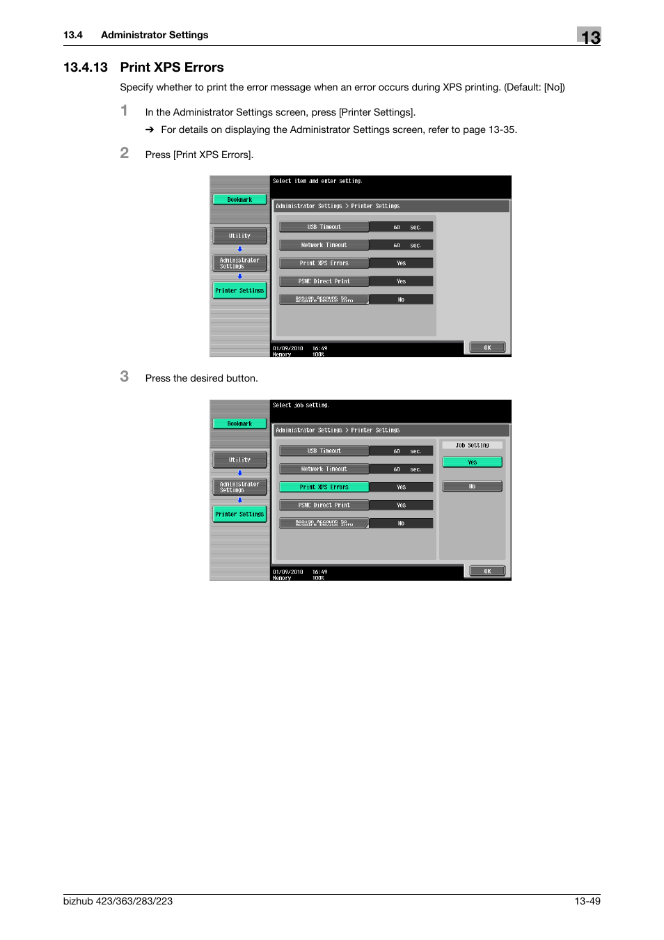 13 print xps errors, Print xps errors -49 | Konica Minolta BIZHUB 223 User Manual | Page 233 / 294