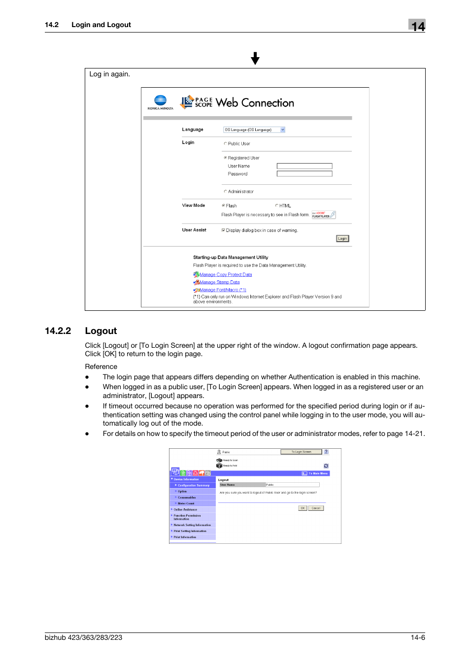 2 logout, Logout -6 | Konica Minolta BIZHUB 223 User Manual | Page 245 / 294