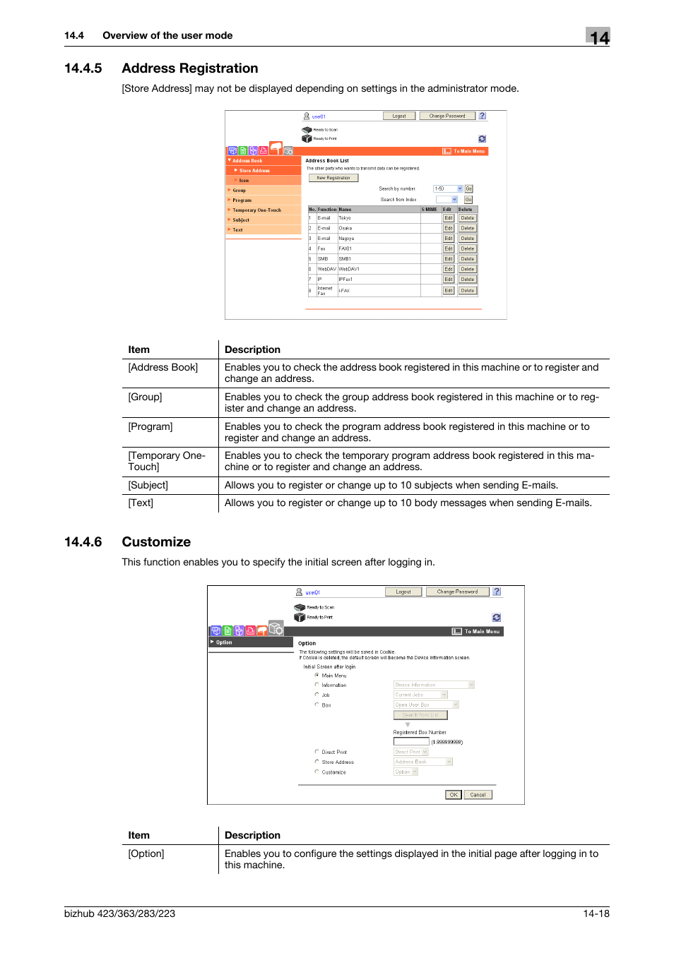 5 address registration, 6 customize, Address registration -18 | Customize -18 | Konica Minolta BIZHUB 223 User Manual | Page 257 / 294