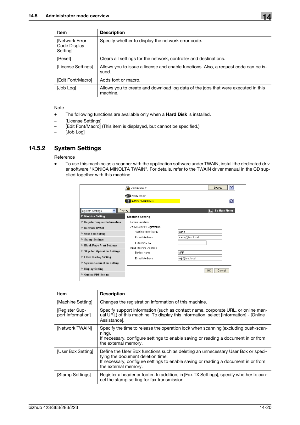 2 system settings, System settings -20 | Konica Minolta BIZHUB 223 User Manual | Page 259 / 294