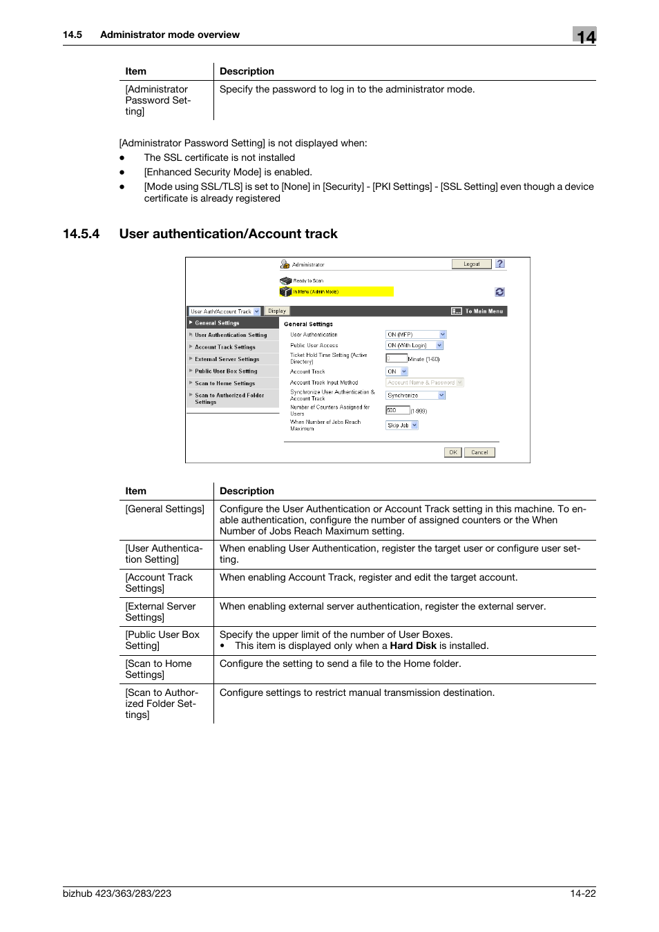 4 user authentication/account track, User authentication/account track -22 | Konica Minolta BIZHUB 223 User Manual | Page 261 / 294