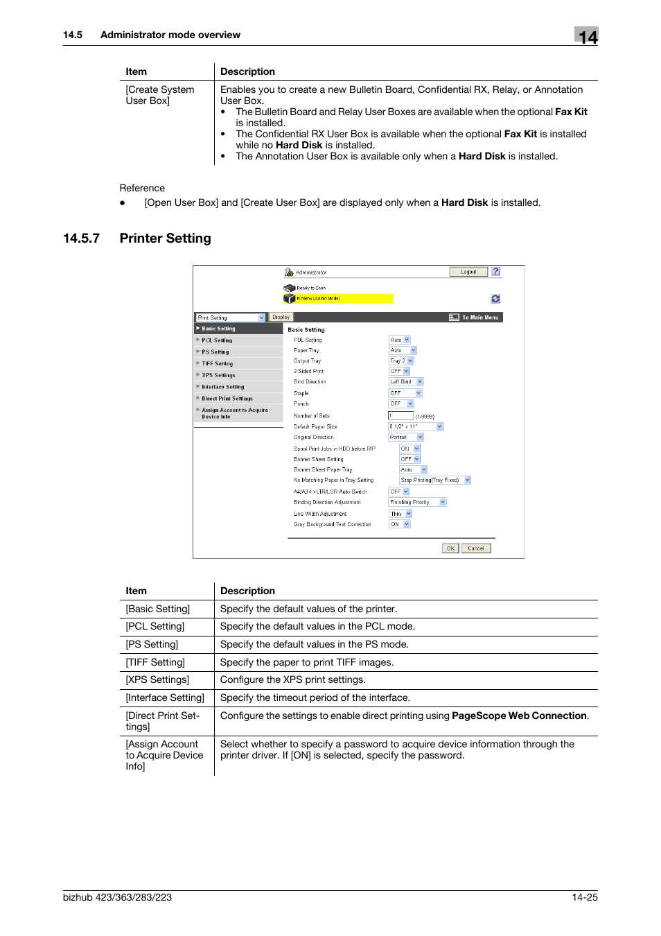 7 printer setting, Printer setting -25 | Konica Minolta BIZHUB 223 User Manual | Page 264 / 294